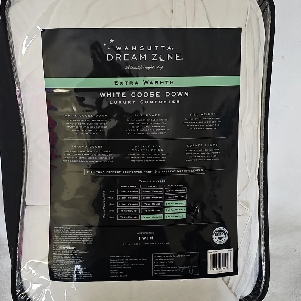 RARE Wamsutta Dream Zone White Luxury Goose Down Comforter TWIN (NEW) Extra Warm